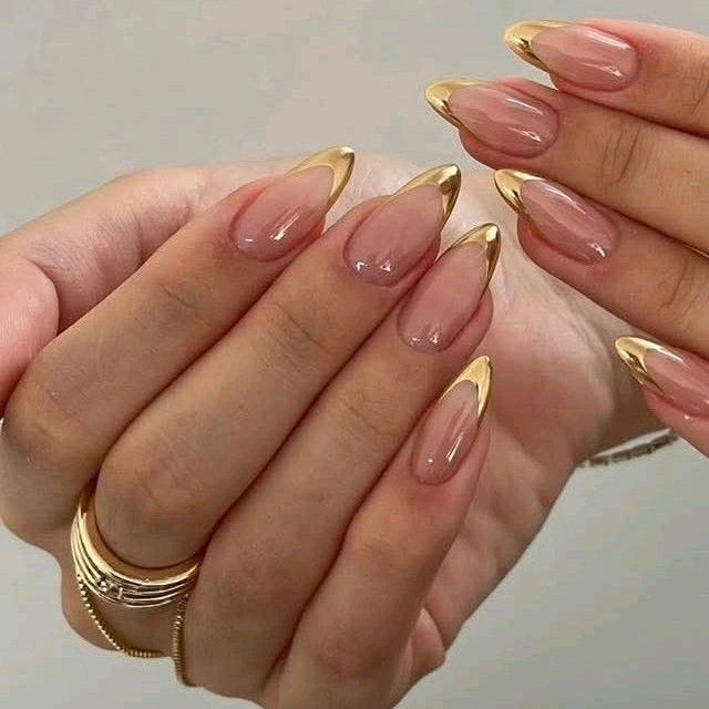 💗Golden Touch – Almond Press On Nails.