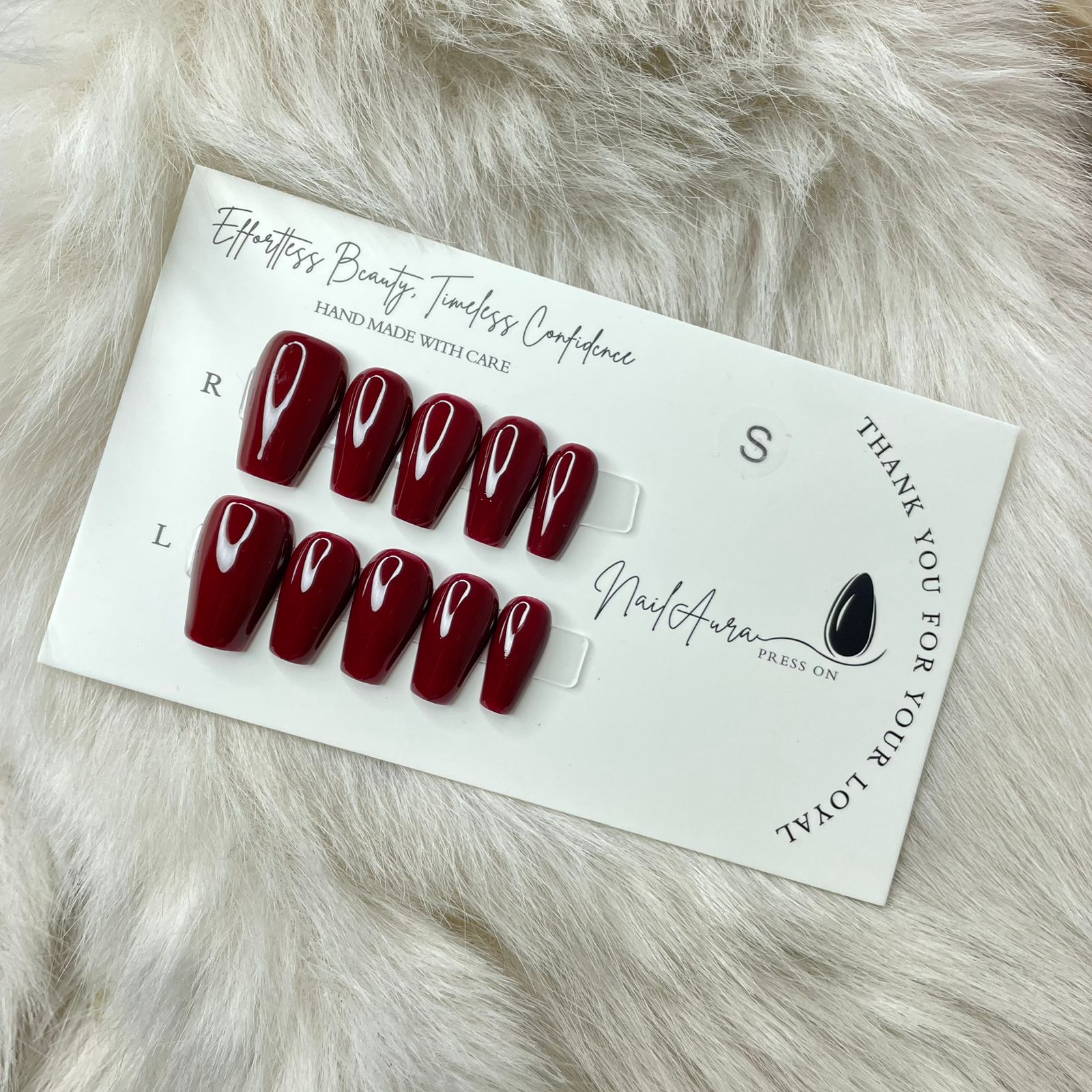💗Glossy Wine Red Coffin Nails