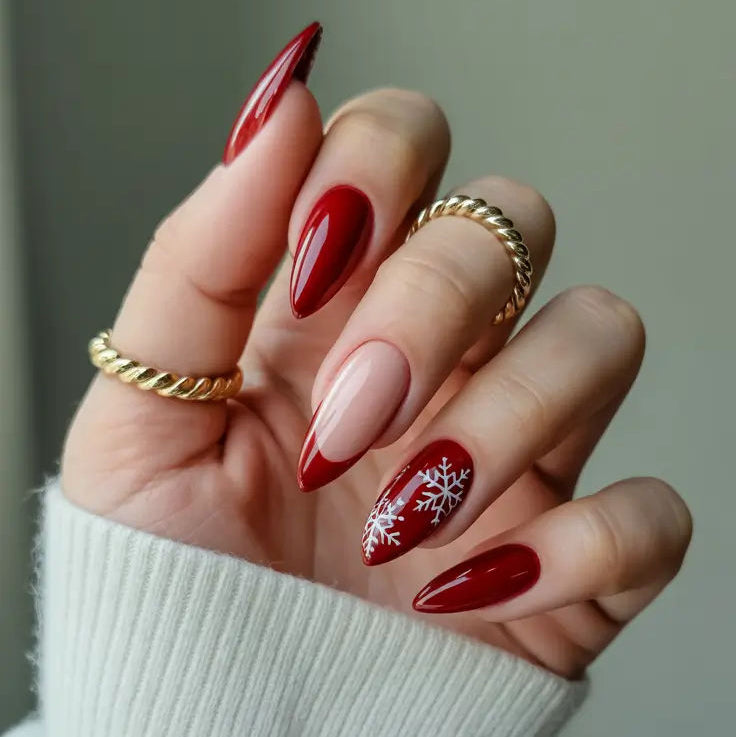 💗Almond Red French – Winter Elegance.